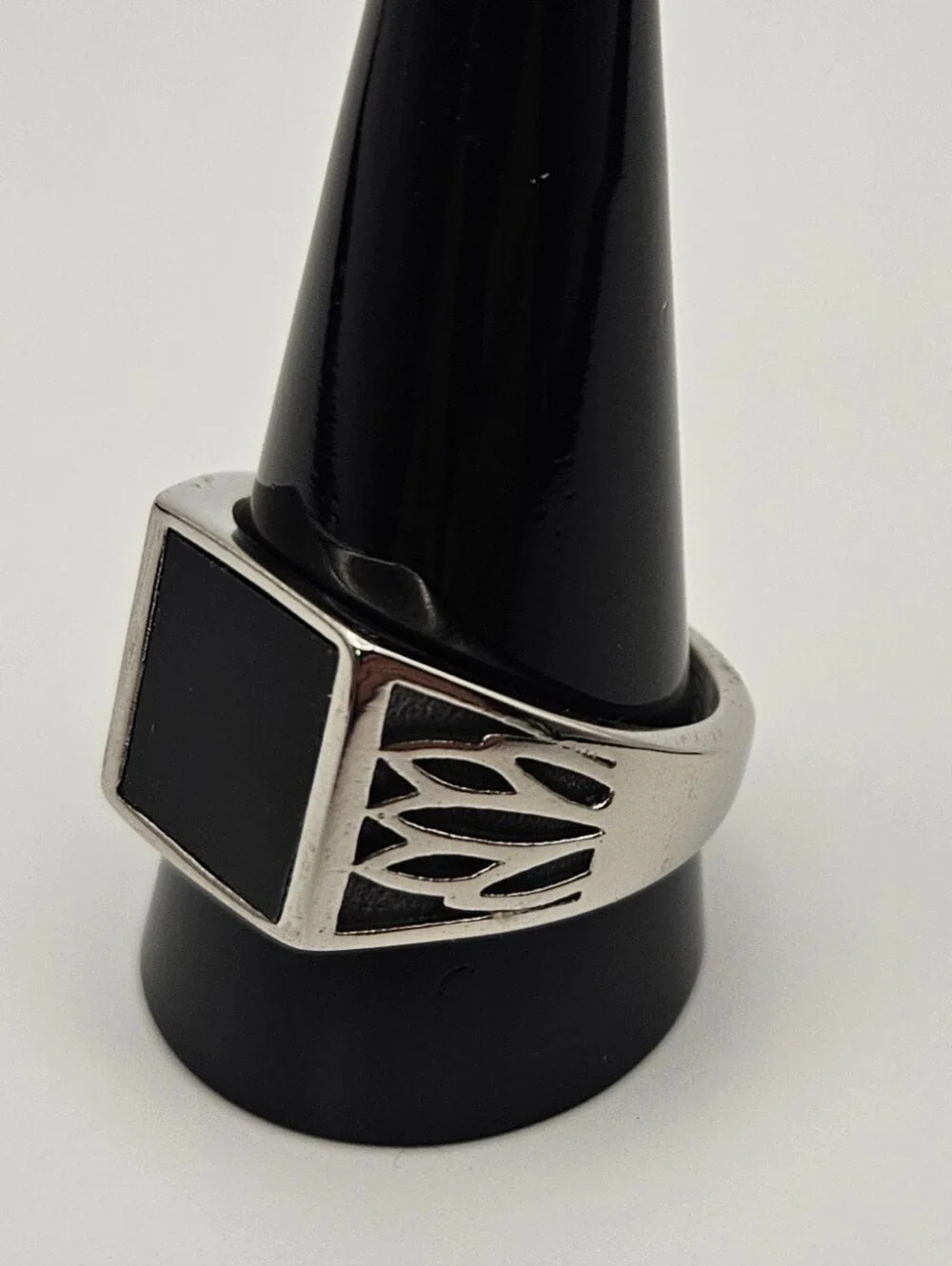 Men's Black Inlay Signet Ring Stainless Steel Size 10.5